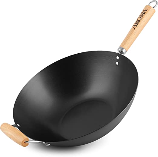Aroma Housewares 14" Heavy Duty Carbon Steel Non-Stick Wok