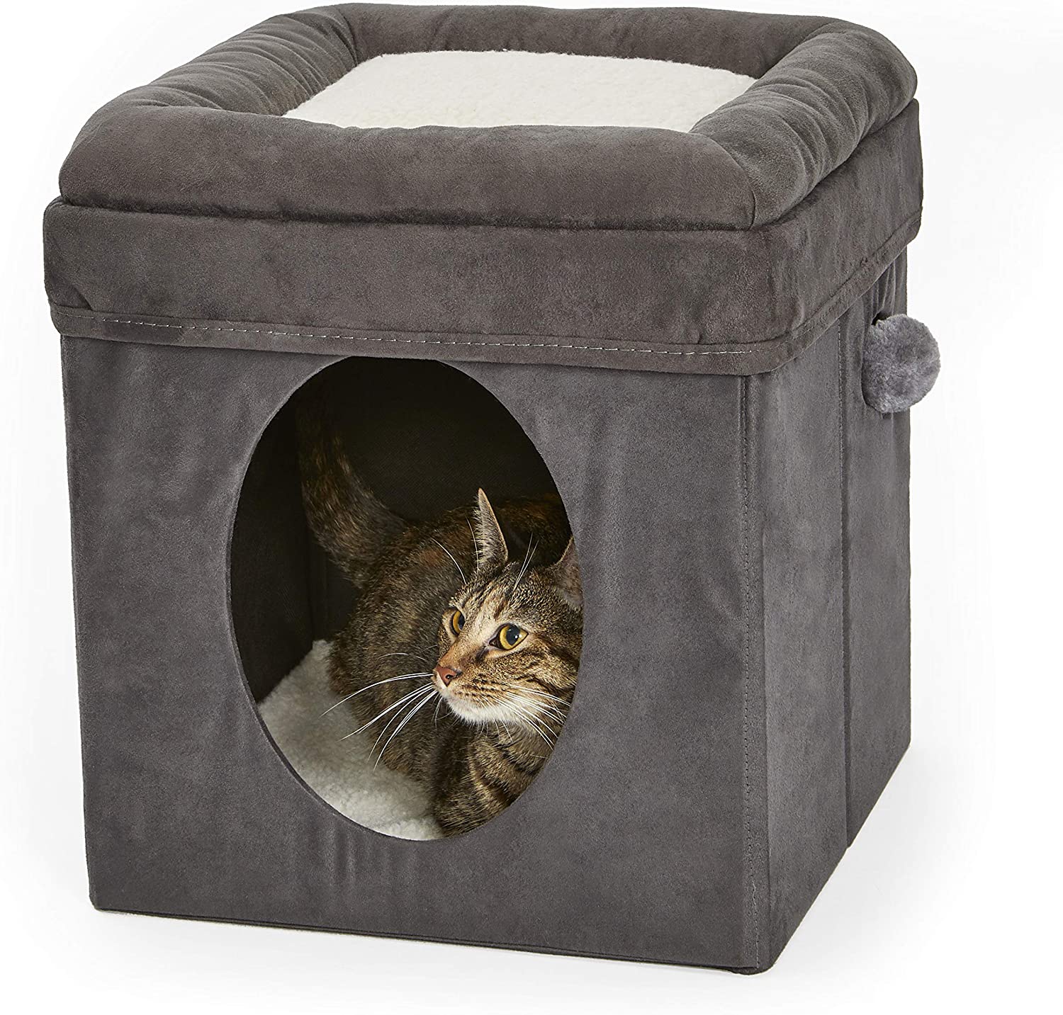 New World Cat Cube with Cat Bed Topper, 15.5L x 15.5W x 16.5H, Gray …